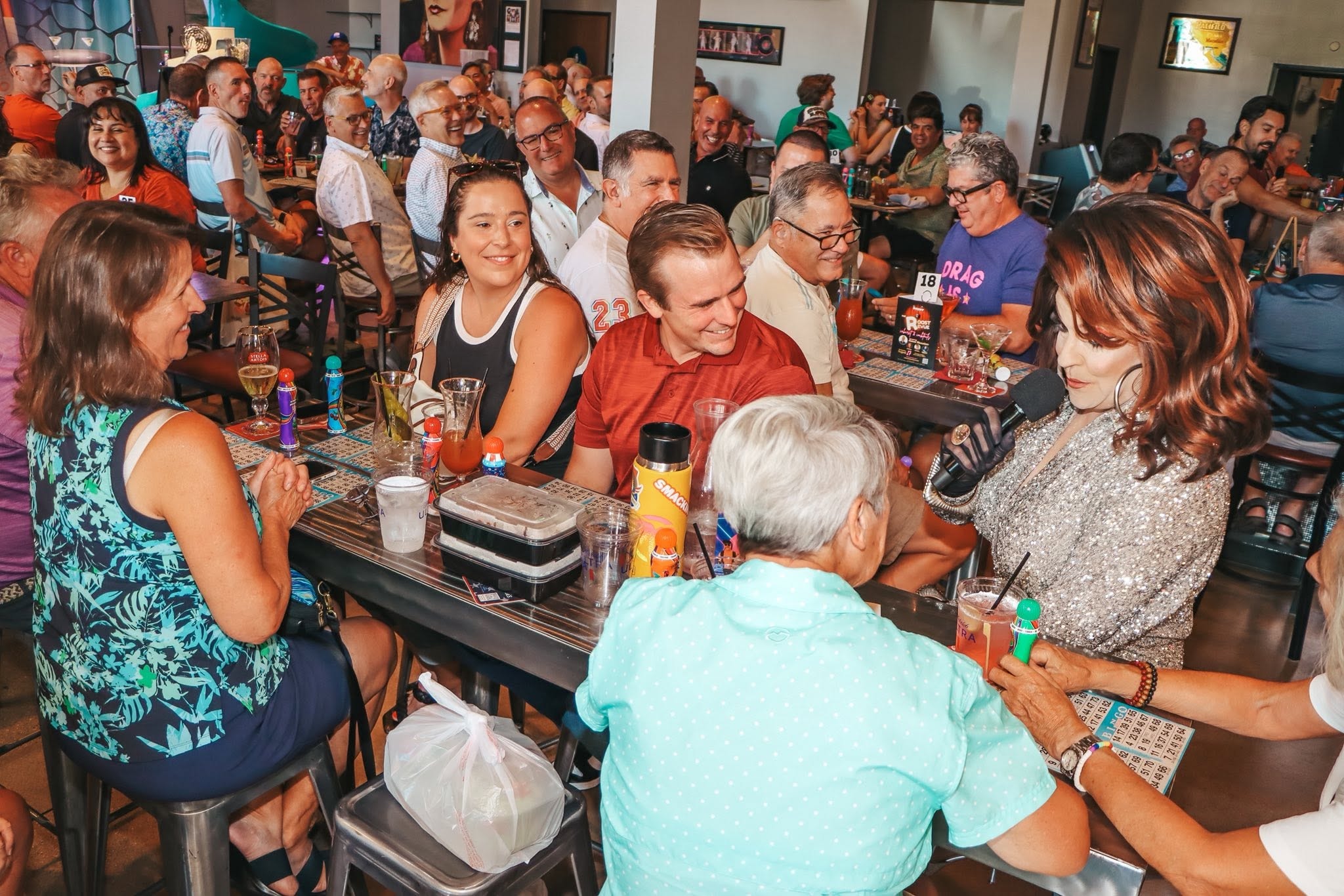 Crowd at a drag bingo event