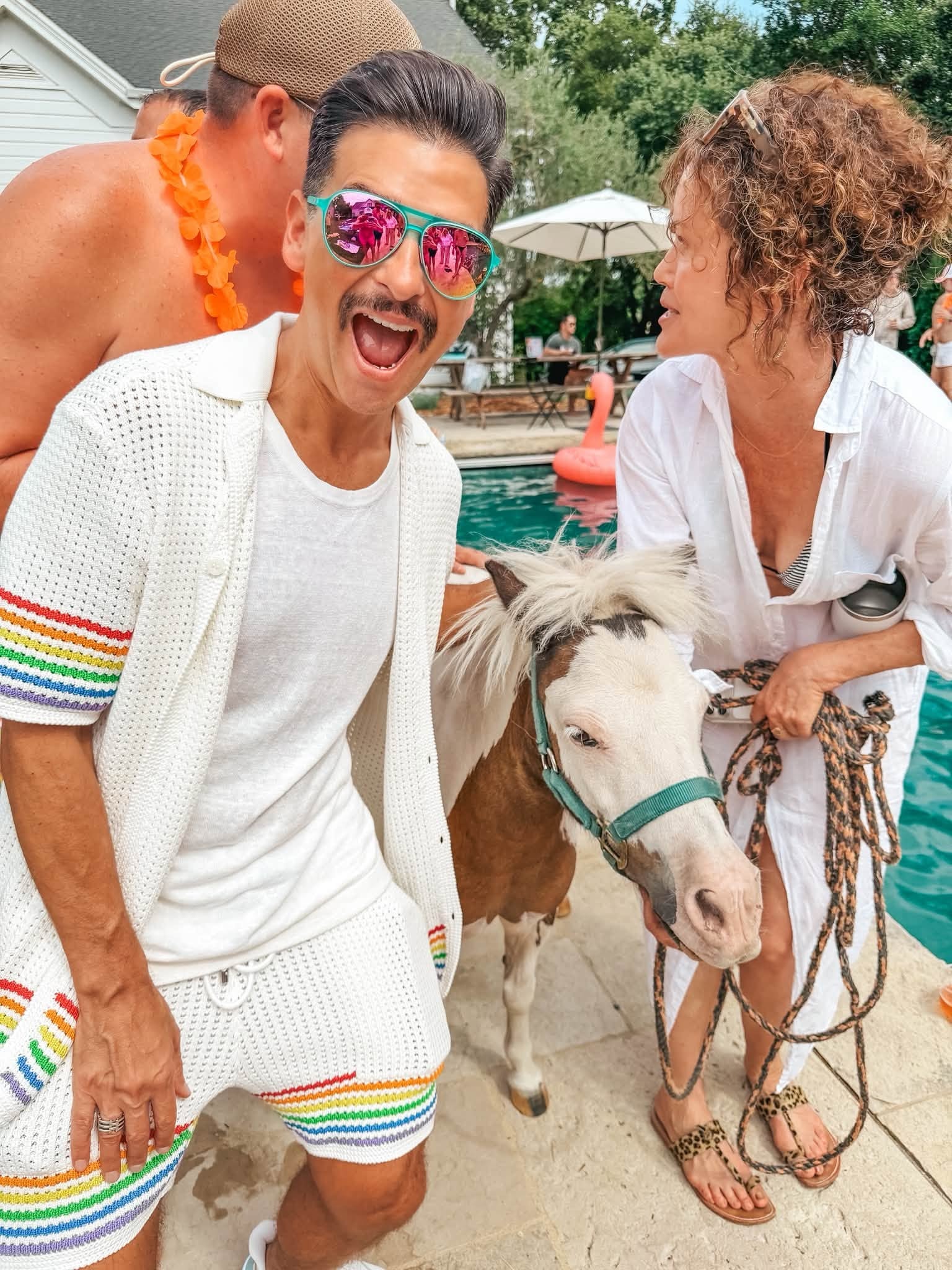 Pool party fun with a mini horse